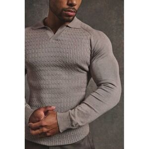 Tailored Athlete Textured Knitted Open Collar Polo Shirt XL Olive Green New